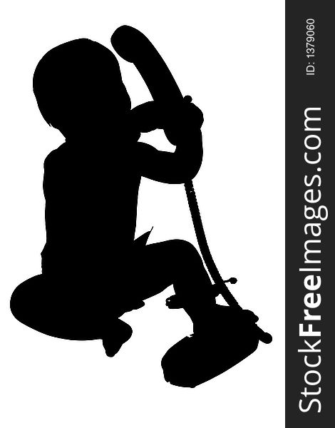Silhouette over white with clipping path. Baby playing with telelphone. Silhouette over white with clipping path. Baby playing with telelphone.