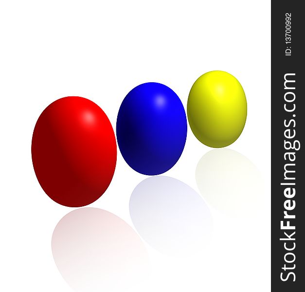 Three diffrent easter eggs plain, red,blue,yellow