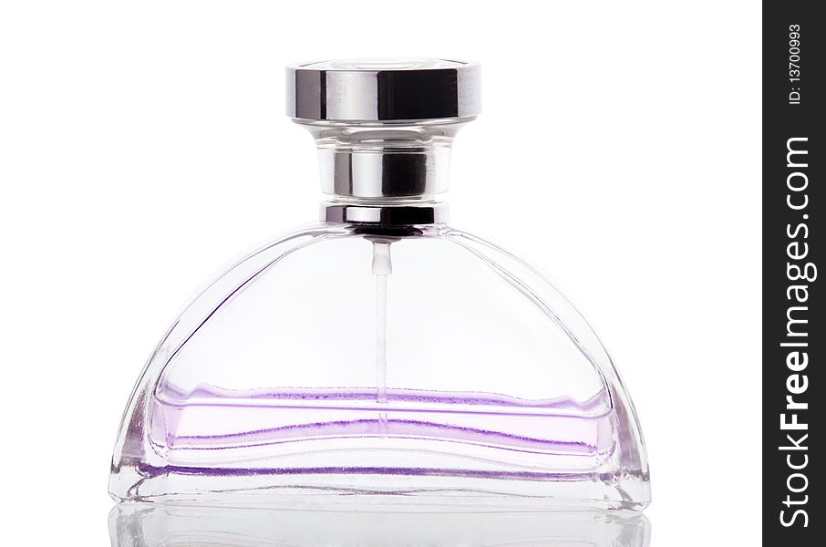 Perfumery. Perfume bottle closeup on a white background.