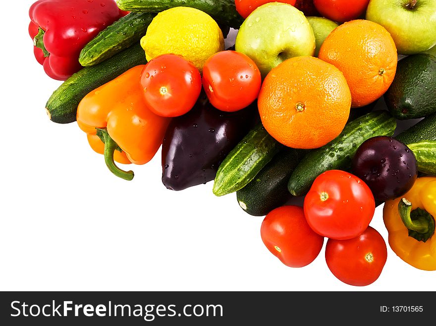 Vegetables And Fruits On White