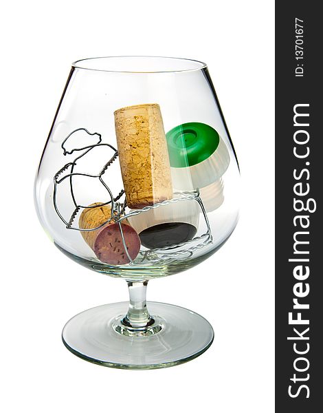 Empty glass filled with corks. Empty glass filled with corks