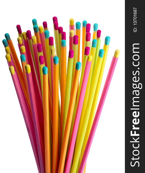 Bunch of coloured matches on a white background. Bunch of coloured matches on a white background