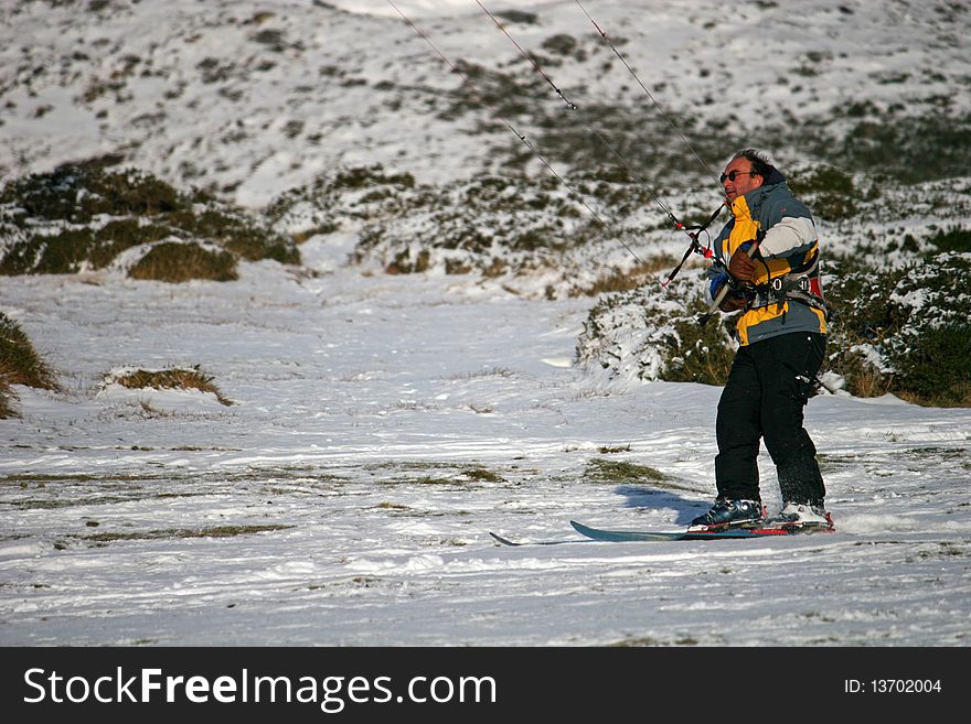 Kite skier on snow on Dartmoor