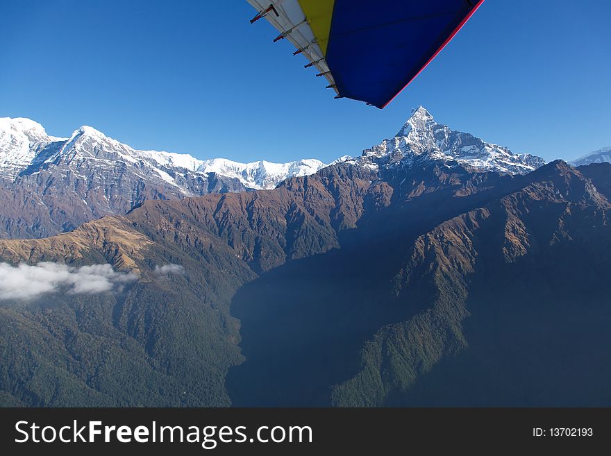 Aerial view of Annapurna range in Himalayan part of Nepal