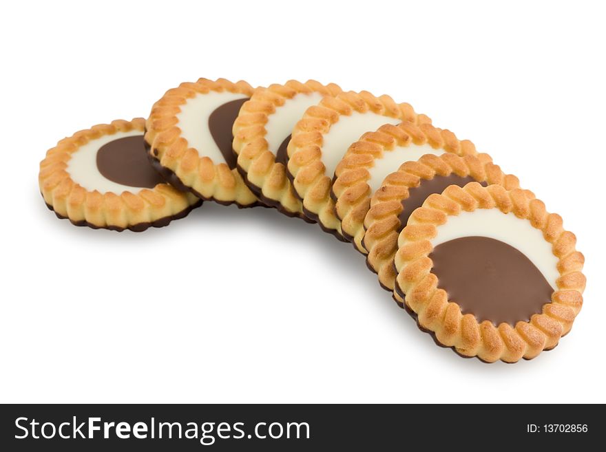 Cookies with chocolate filling. Isolated on white.