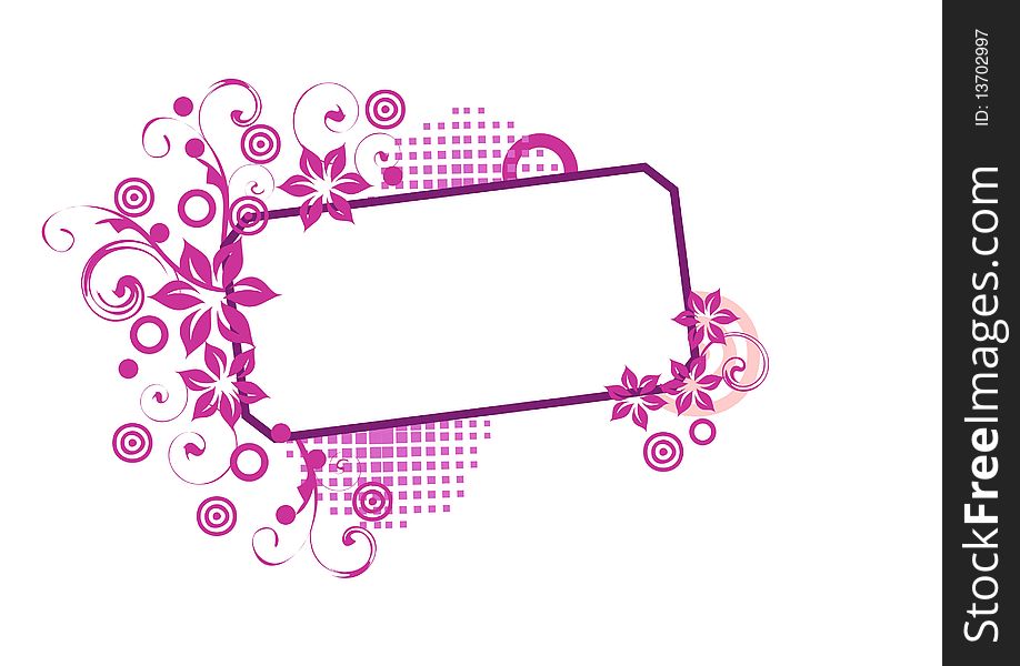 Pink label banner with flowers and circles. Pink label banner with flowers and circles