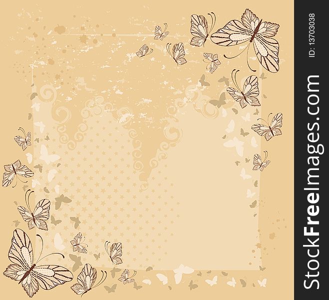 Grunge background with tropical butterflies. Grunge background with tropical butterflies