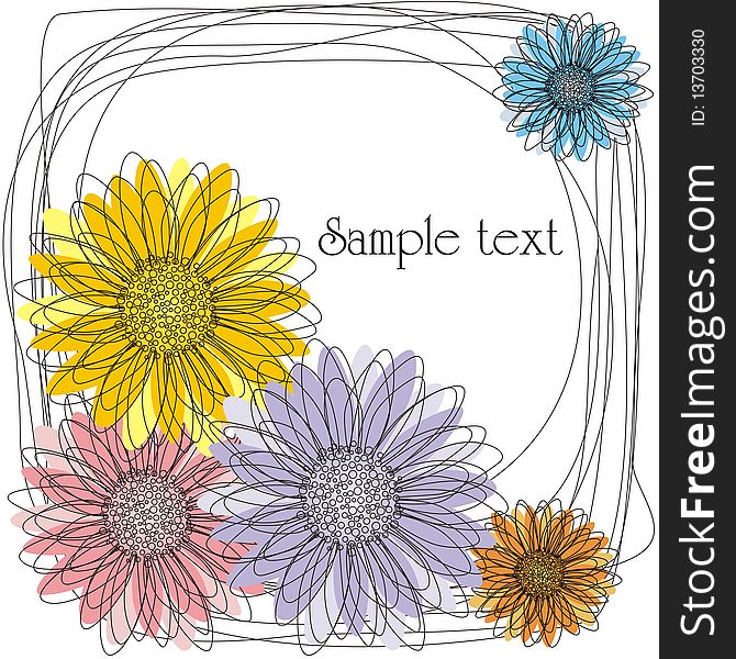 Postcard with flowers which consist of lines. Vector illustration. Postcard with flowers which consist of lines. Vector illustration.