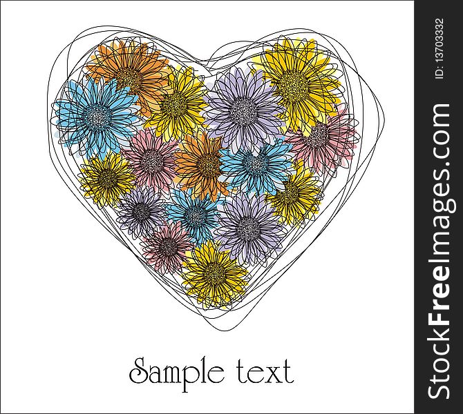 Postcard with heart which consist of flowers. Vector illustration. Postcard with heart which consist of flowers. Vector illustration.