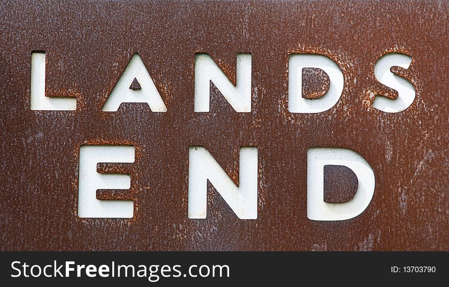 Old rusty Lands End sign on San Francisco coast