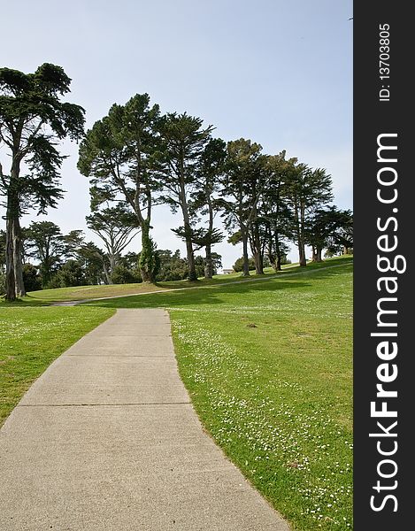 Empty footpath on golf course - perspective