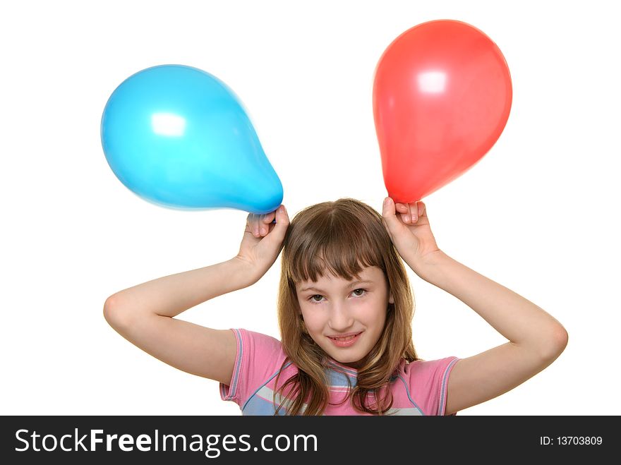 Happy Girl With Two Colour Balloons