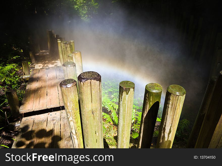 Sunlight effect due to a cloud of water spray. Sunlight effect due to a cloud of water spray