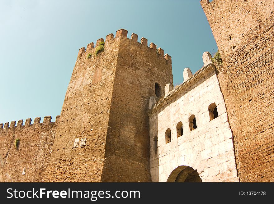 Fortifications of Rome. Ancient stone wall