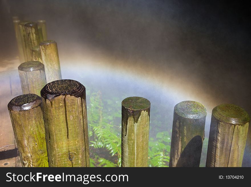 Sunlight effect due to a cloud of water spray. Sunlight effect due to a cloud of water spray