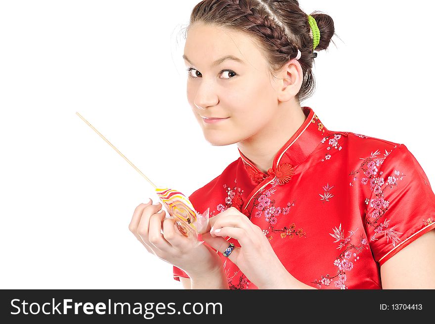 Girl in Chinese dress, opening licked. Girl in Chinese dress, opening licked