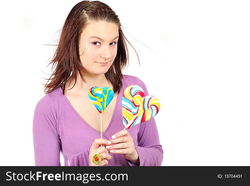 Girl with two big lollipop