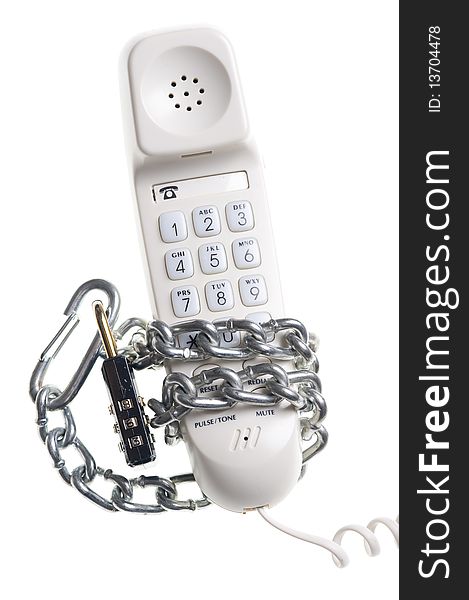 Telephone and chain isolated on white