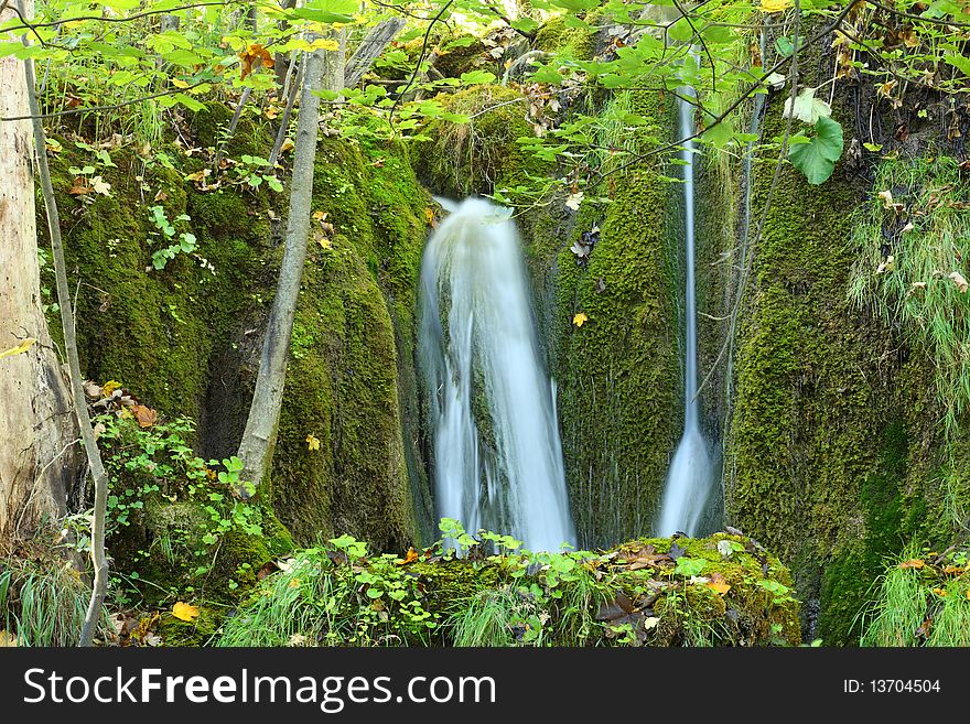 Waterfall in Plitvice National Park in Croatia