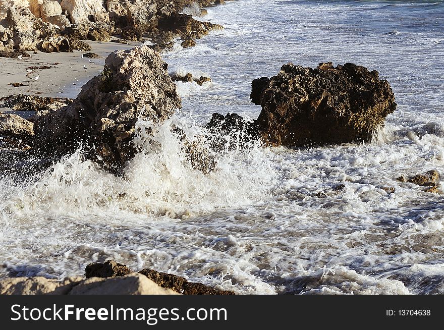 Large ocean waves crashing on the shore