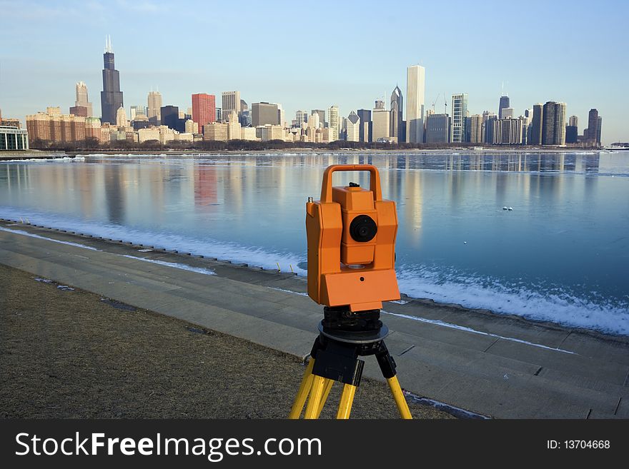 Surveying in Chicago - winter time.