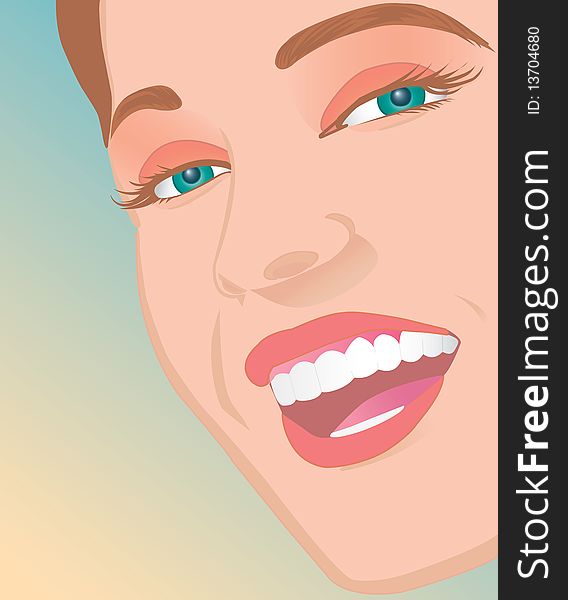 This is a vector illustration of a pretty woman smiling at us.