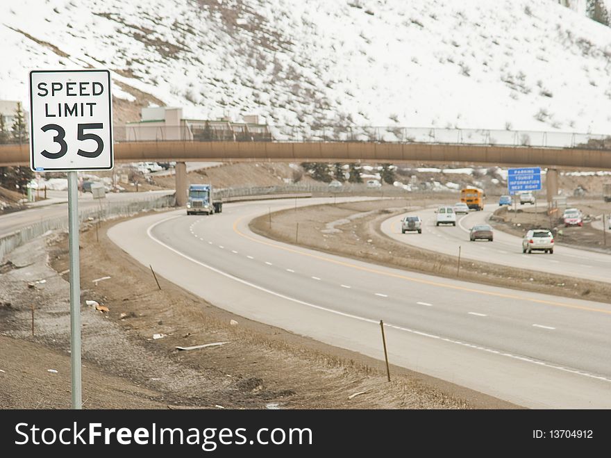 Speed limit sign and road