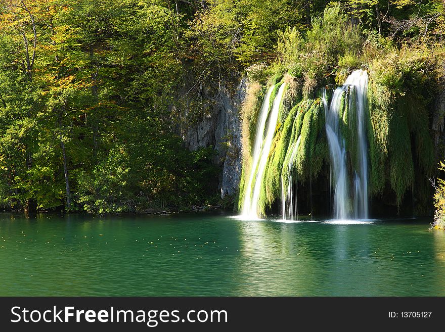 Waterfall in Plitvice National Park in Croatia