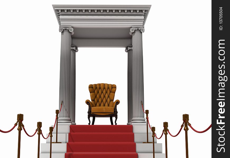 The boss armchair in the red carpet end (3D rendering)