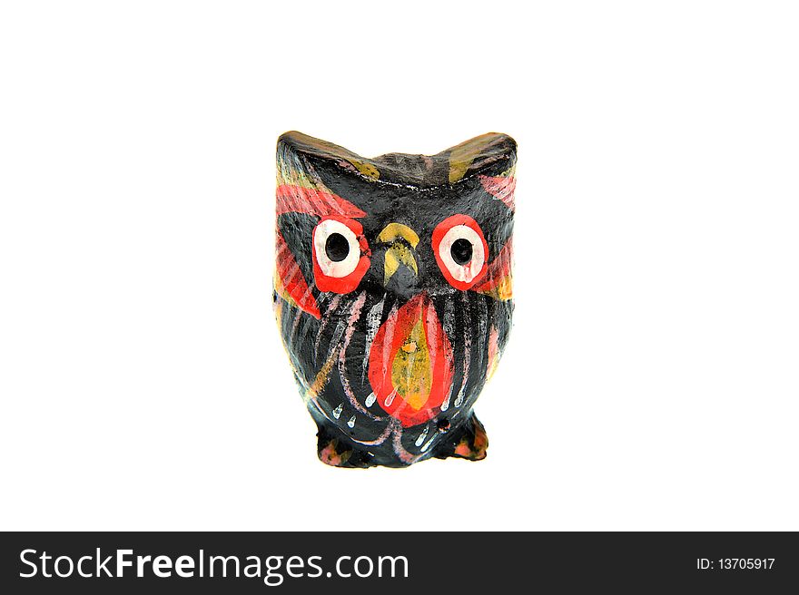 Isolated wooden brown owl trinket