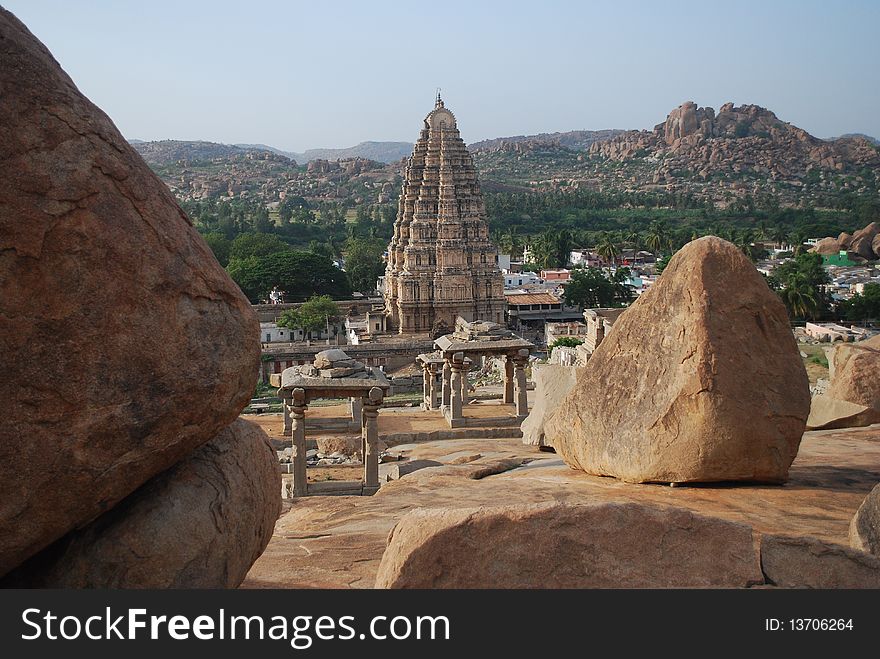 Ancient stone carved temples in Hampi. Ancient stone carved temples in Hampi