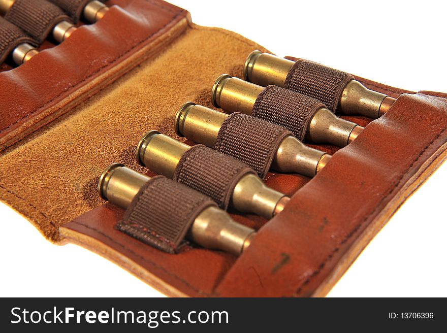 Several bullets in a leather case