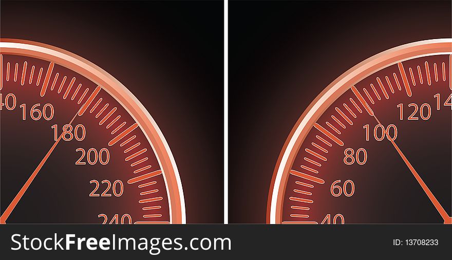 Vector illustration of a speedometer in red color