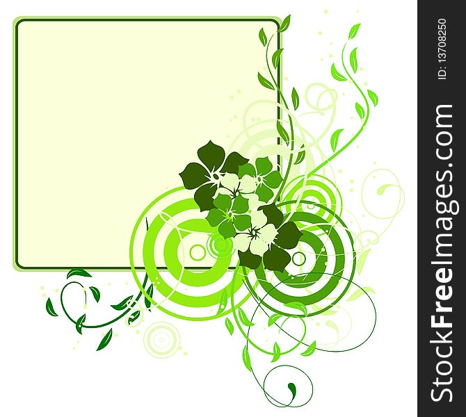 Green banner with flowers. Vector illustration