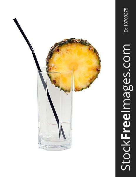 Empty glass with straw and a slice of pineapple, isolated on a white background. Empty glass with straw and a slice of pineapple, isolated on a white background.