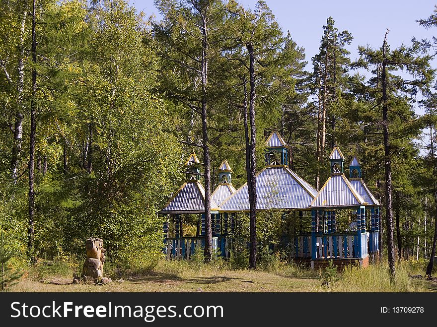 Wooden arbour in pine wood