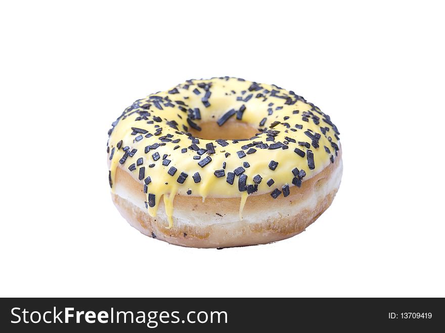 A single isolated doughnut on white background. A single isolated doughnut on white background