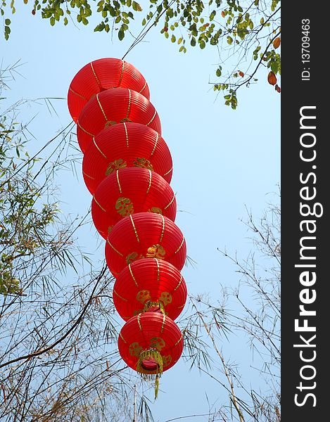 Chinese red lantern with blue sky as background. Chinese red lantern with blue sky as background