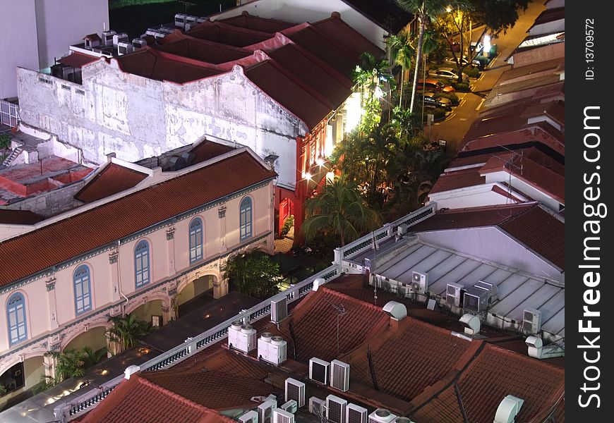 Close view of historical shophouses at Orchard area, Singapore