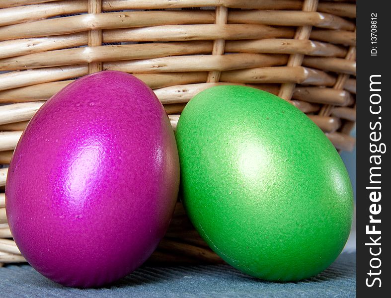 Nice coloured easter eggs laying on a table