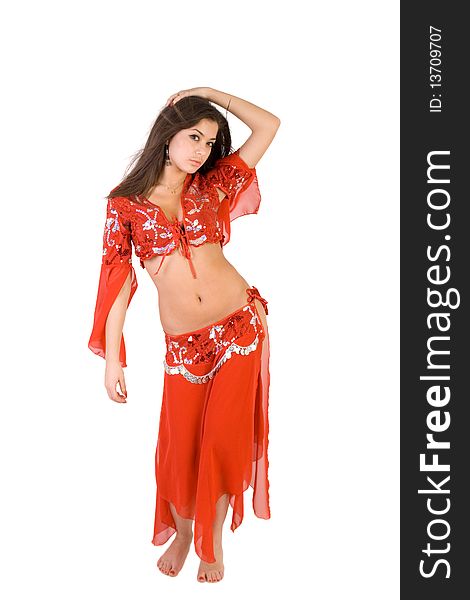 woman belly dancing in studio