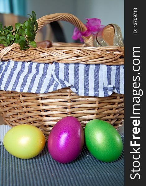 Nice coloured easter eggs laying on a table