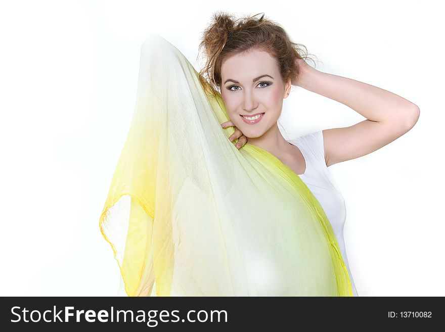 Young Happy Woman With Yellow Scarf