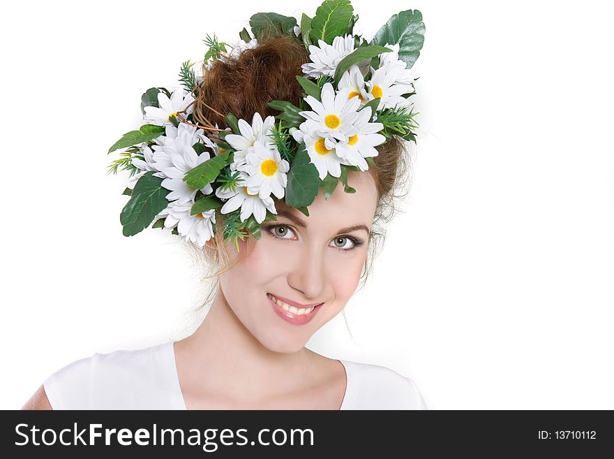 Young Beautiful Woman In Floral Wreath