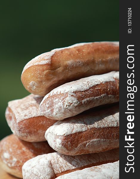 Seven Loaves of fresh baked bread at outdoor