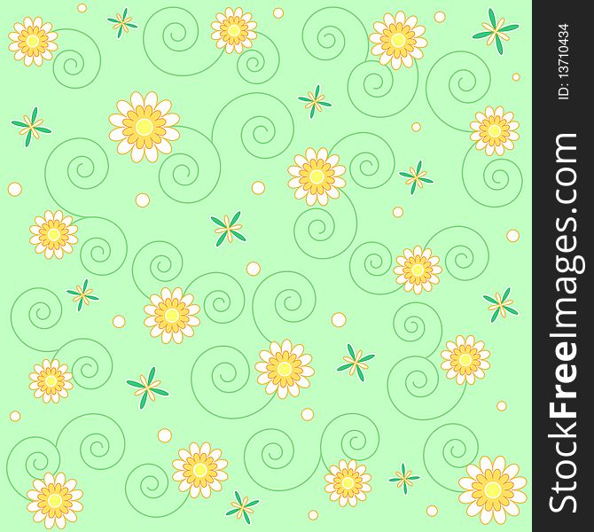 Flowers and swirls pattern in yellow and green