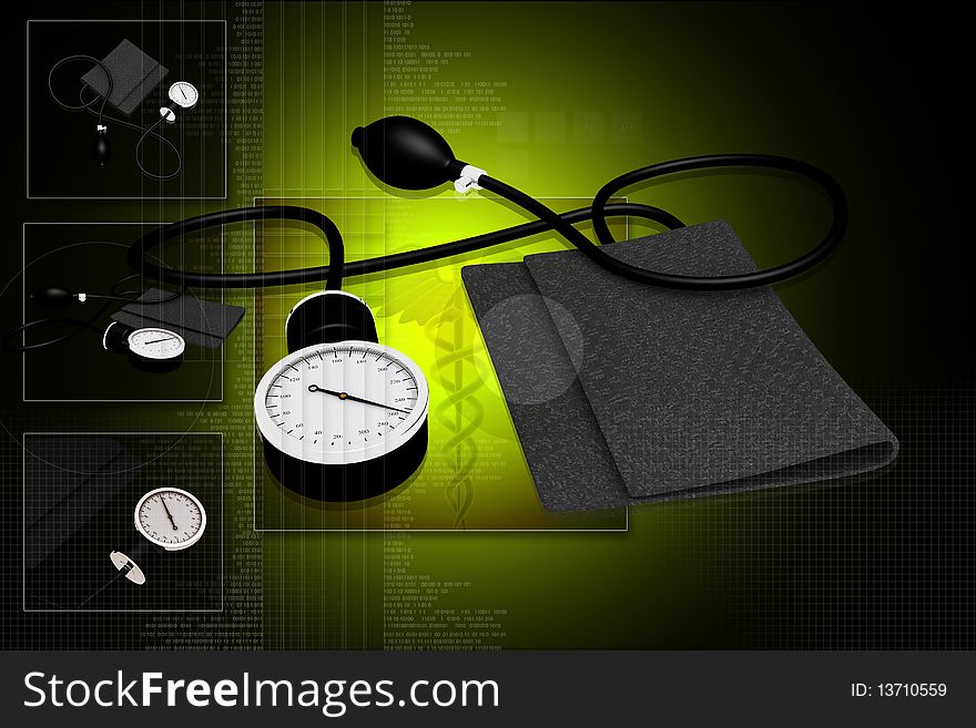 Black sphygmomanometer medical tool isolated on digital background