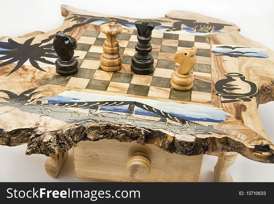 Decoration chessboard of wood on white background