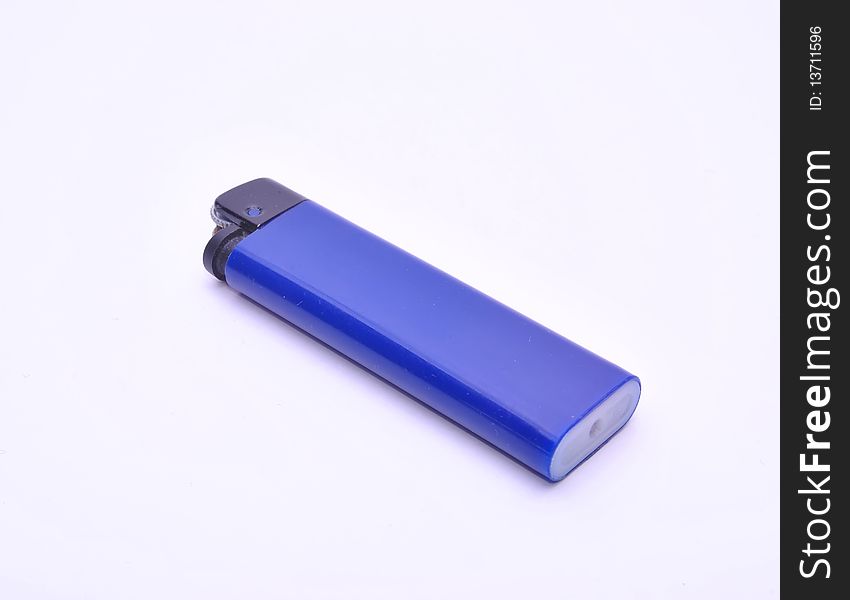 Blue cigarette lighter on white