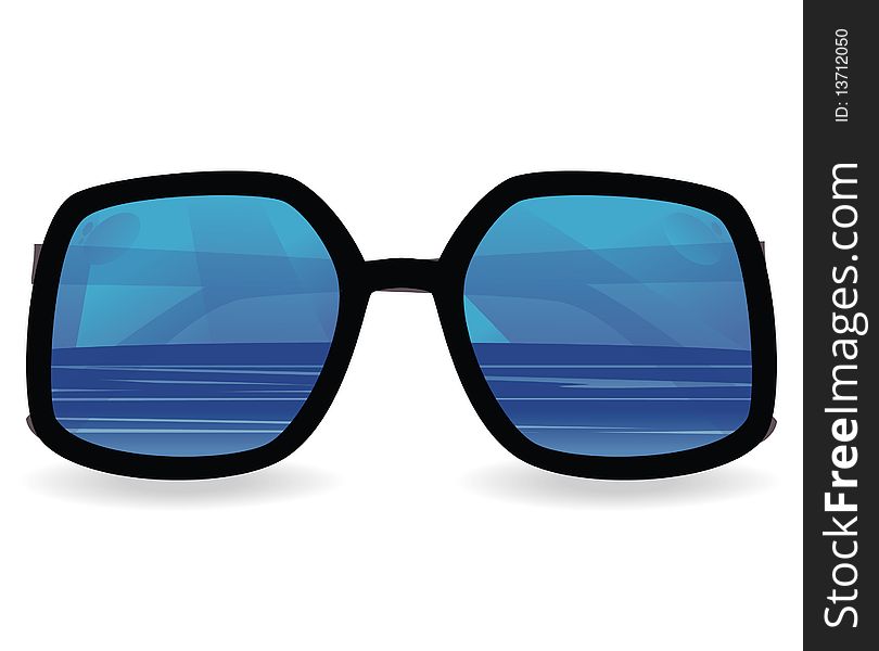 Sun glasses with sea reflexion. Vector illustration